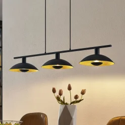 Lindby hængelampe Narisara, 118 cm, E14, 3 lyskilder, sort-guld