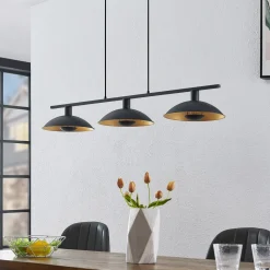 Lindby hængelampe Narisara, 118 cm, E14, 3 lyskilder, sort-guld