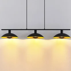 Lindby hængelampe Narisara, 118 cm, E14, 3 lyskilder, sort-guld