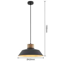 Lindby hængelampe Nefeli, Ø 42 cm, sort, træ, metal