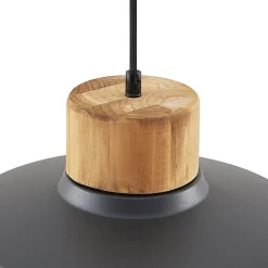 Lindby hængelampe Nefeli, Ø 42 cm, sort, træ, metal