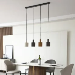 Lindby hængelampe Ovelia, brun/kaffe/beige, 4 lyskilder, E27