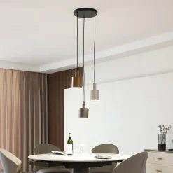 Lindby hængelampe Ovelia, brun/kaffe/beige, 3 lyskilder, E27