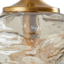 Lindby hængelampe Piatra, Ø25cm, 3 lyskilder, cognac/messing, glas