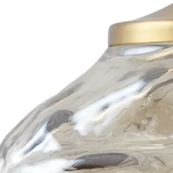 Lindby hængelampe Piatra, Ø45cm, 5 lyskilder, cognac/messing, glas