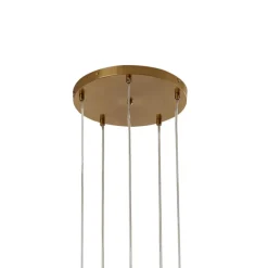 Lindby hængelampe Piatra, Ø45cm, 5 lyskilder, cognac/messing, glas