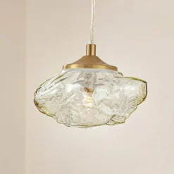 Lindby hængelampe Piatra, rav/messing, glas, Ø 16 cm, G9