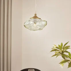 Lindby hængelampe Piatra, rav/messing, glas, Ø 16 cm, G9