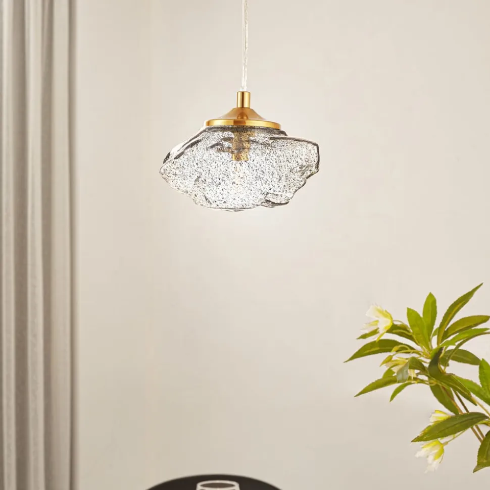 Lindby hængelampe Piatra, røg/messing, glas, Ø 16 cm, G9