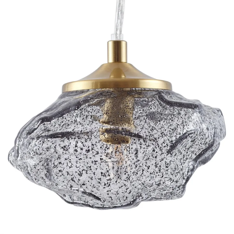 Lindby hængelampe Piatra, røg/messing, glas, Ø 16 cm, G9