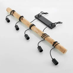 Lindby hængelampe Rom, 5 lyskilder, træ, reb, sort, 116 cm