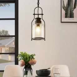 Lindby hængelampe Rozalie, sort, metal, lygte, 21cm