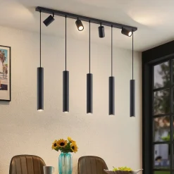 Lindby hængelampe Sanad, 116 cm, 9 lyskilder, sort, GU10