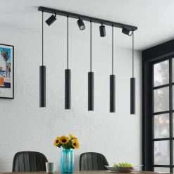 Lindby hængelampe Sanad, 116 cm, 9 lyskilder, sort, GU10