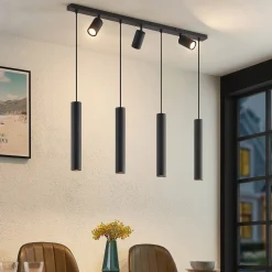 Lindby hængelampe Sanad, 100 cm, 7 lyskilder, sort, GU10