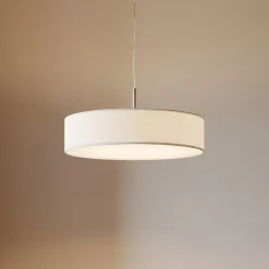 Lindby hængelampe Sebatin, Ø 50 cm, hvid, stof, E27