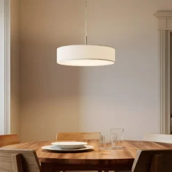 Lindby hængelampe Sebatin, Ø 50 cm, hvid, stof, E27