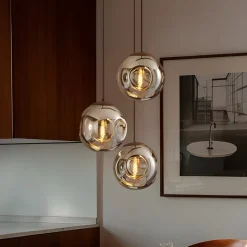 Lindby hængelampe Valentina, E27, Ø 49 cm, røgfarvet grå, glas