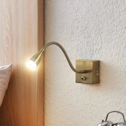 Lindby Jolka LED-læselampe, afbryder, antik messing