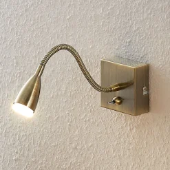 Lindby Jolka LED-læselampe, afbryder, antik messing