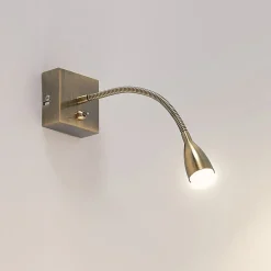 Lindby Jolka LED-læselampe, afbryder, antik messing