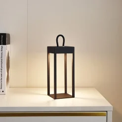 Lindby LED genopladelig bordlampe Iruna, sort, metal, 27 cm, dæmpbar.