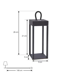 Lindby LED genopladelig bordlampe Iruna, sort, metal, 27 cm, dæmpbar.