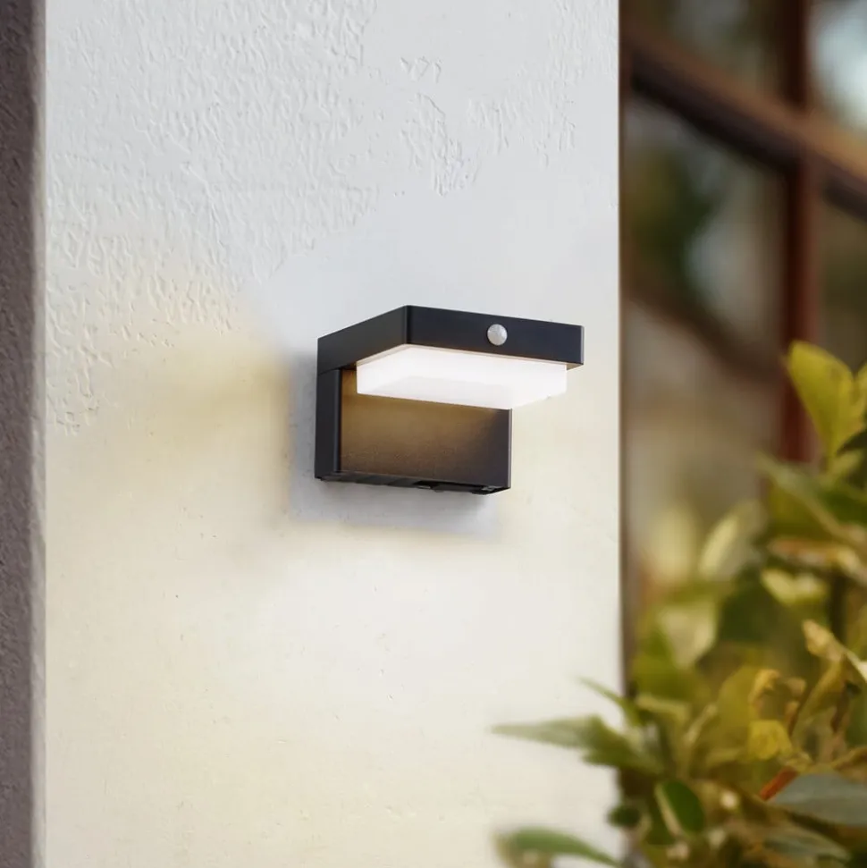 Lindby LED solcellelampe Eleazar, sort, sensor, dæmpbar