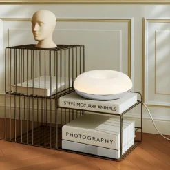 Lindby LED-bord-/væglampe Fjora, hvid/krom, Ø 30 cm, dæmpbar