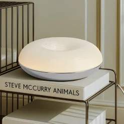 Lindby LED-bord-/væglampe Fjora, hvid/krom, Ø 30 cm, dæmpbar