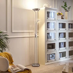 Lindby LED-gulvlampe Josefin, nikkel, læselampe, dæmpbar