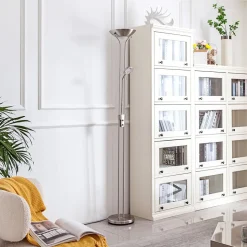 Lindby LED-gulvlampe Josefin, nikkel, læselampe, dæmpbar