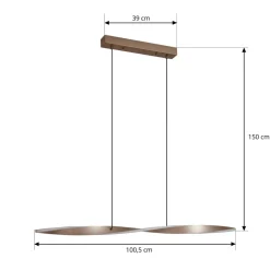 Lindby LED-hængelampe Jaren, sort/brun, 100 cm, CCT