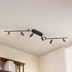 Lindby LED-loftlampe Eldrin, 6 lyskilder, spots, sort