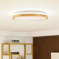 Lindby LED-loftlampe Emiva, Ø 49 cm, CCT, træ