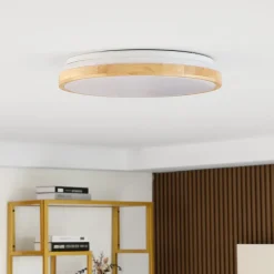 Lindby LED-loftlampe Emiva, Ø 49 cm, CCT, træ