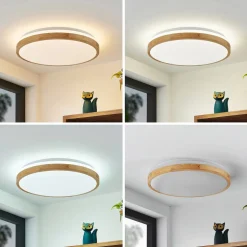 Lindby LED-loftlampe Emiva, Ø 49 cm, CCT, træ