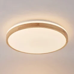 Lindby LED-loftlampe Emiva, Ø 49 cm, CCT, træ