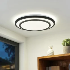 Lindby LED-loftlampe Essina, sort, metal, CCT, dæmpbar.