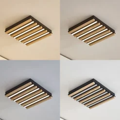 Lindby LED-loftlampe Firka, hvid, træ, 42 cm, CCT, dæmpbar.