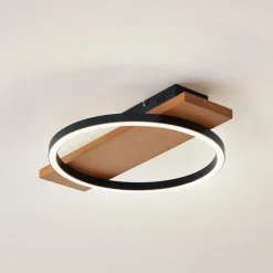 Lindby LED-loftlampe Galad, sort, træ, 30 cm, dæmpbar