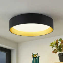 Lindby LED-loftlampe Gracjan, sort, metal, CCT, Ø45cm