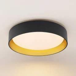 Lindby LED-loftlampe Gracjan, sort, metal, CCT, Ø45cm