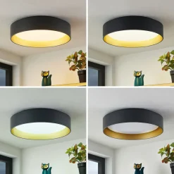 Lindby LED-loftlampe Gracjan, sort, metal, CCT, Ø45cm