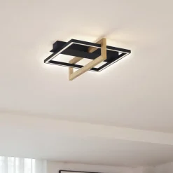 Lindby LED-loftlampe Holamu, 46 cm, sort, træ, metal