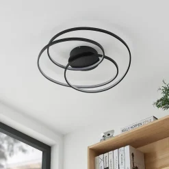 Lindby LED-loftlampe Kateryna, sort, Ø 60 cm, dæmpbar