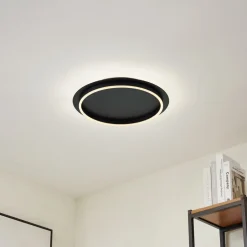 Lindby LED-loftlampe Kunis, sort, plast, Ø 46 cm