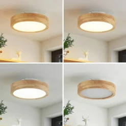 Lindby LED-loftlampe Lanira, Ø 30 cm, træ, fjernbetjening, CCT