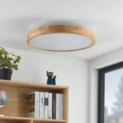 Lindby LED-loftlampe Lanira, Ø 60 cm, træ, fjernbetjening, CCT