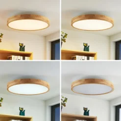 Lindby LED-loftlampe Lanira, Ø 60 cm, træ, fjernbetjening, CCT